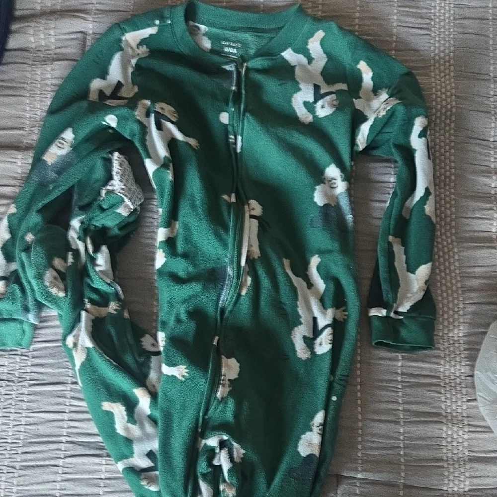 Carter's Green Fleece One-Piece Footie with White Animal Print